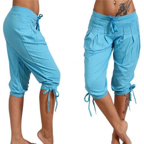 Ladies Pleated Drawstring Capri Pants