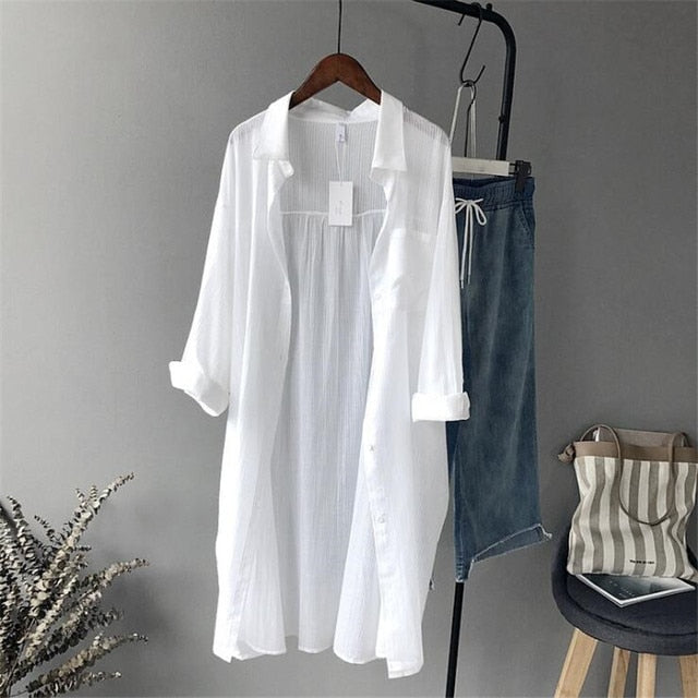 Long Sleeve White Blouse for Women