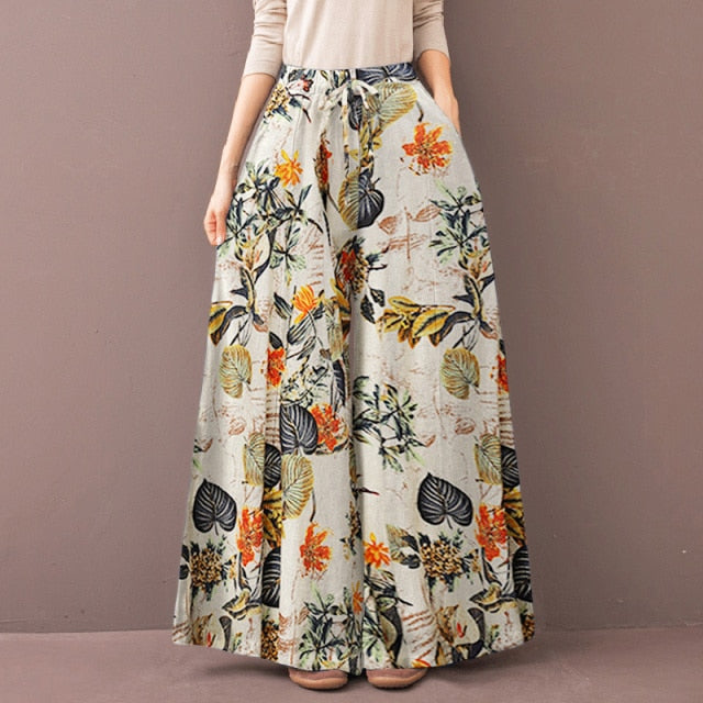 Wide Leg Printed Trousers