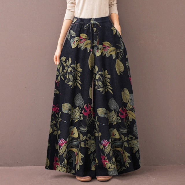 Wide Leg Printed Trousers