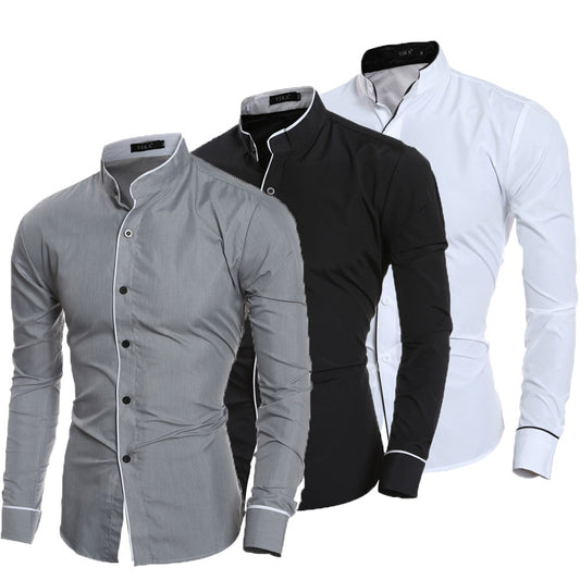 Men Long Sleeve Collarless Shirt