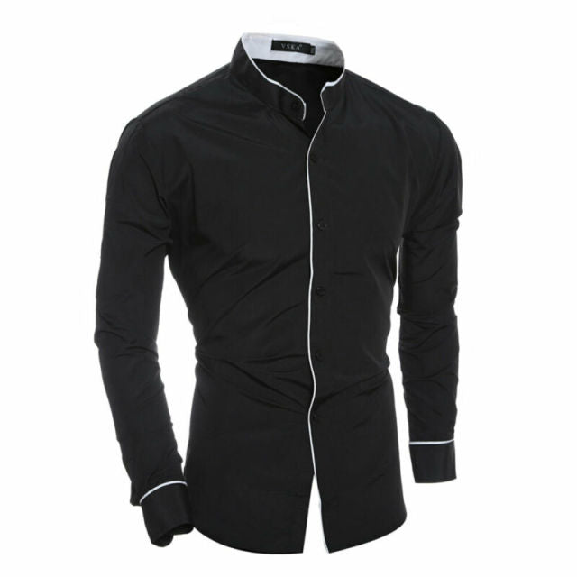 Men Long Sleeve Collarless Shirt