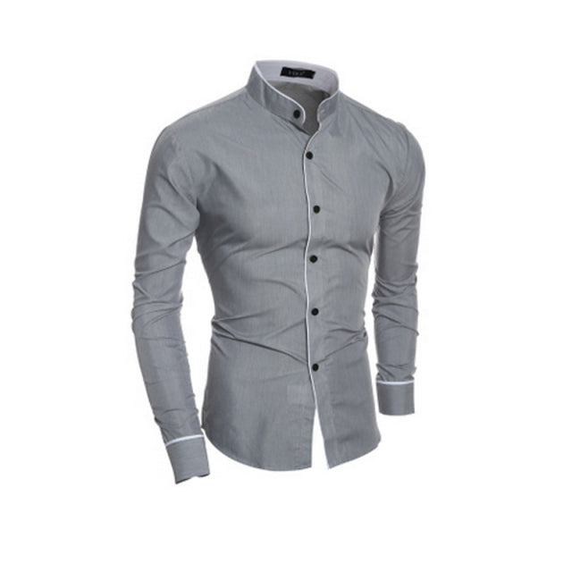 Men Long Sleeve Collarless Shirt