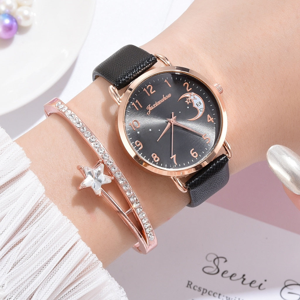 Quartz Crescent Moon Watch and Bangle