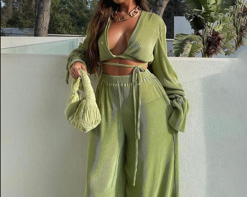 Casual Wide Leg Pants Set Women