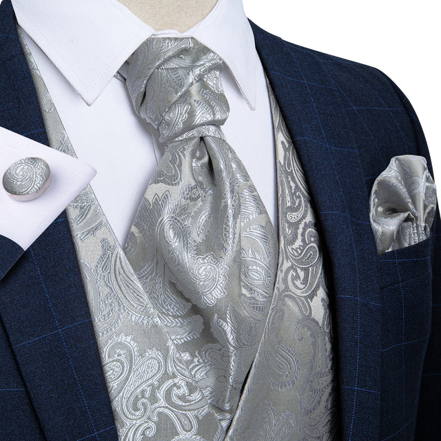 Men's Silk Vest Ascot and Necktie Ring Set