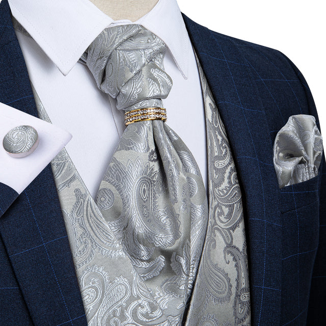 Men's Silk Vest Ascot and Necktie Ring Set