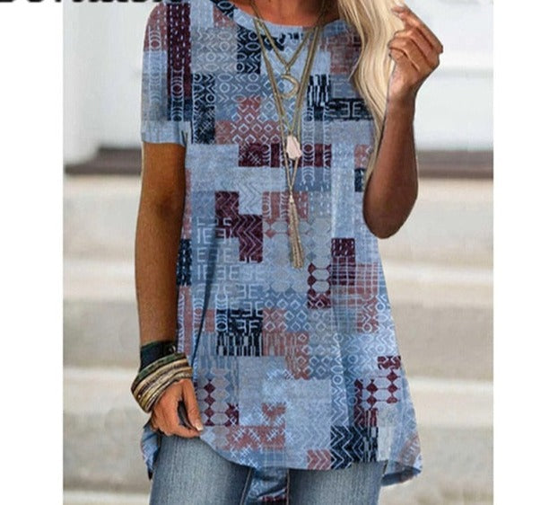 Ladies Loose Fitted Short-Sleeve Printed T-Shirt