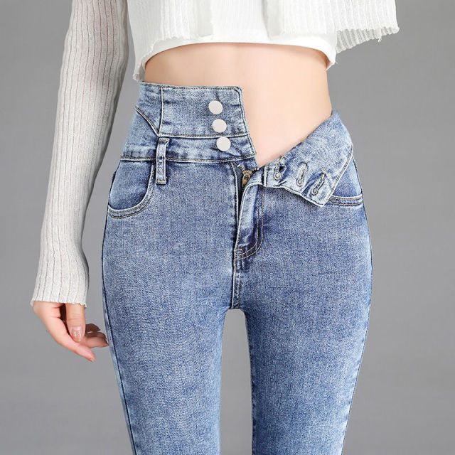 High Waist Button-up Stretch Denim