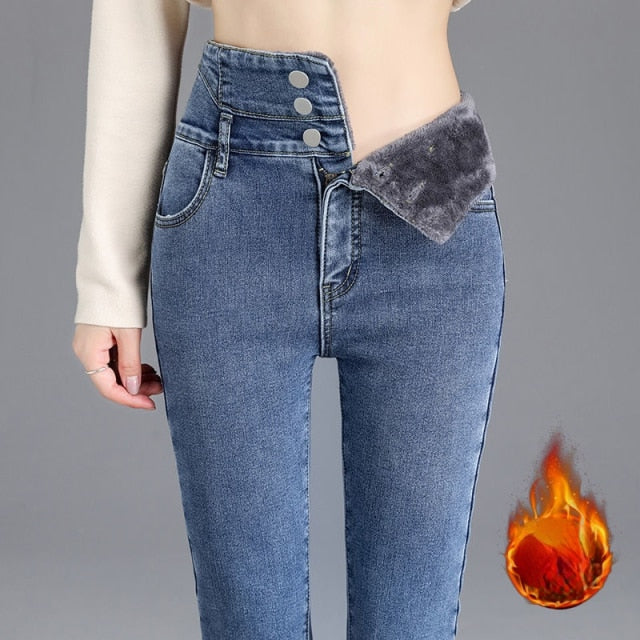 High Waist Button-up Stretch Denim