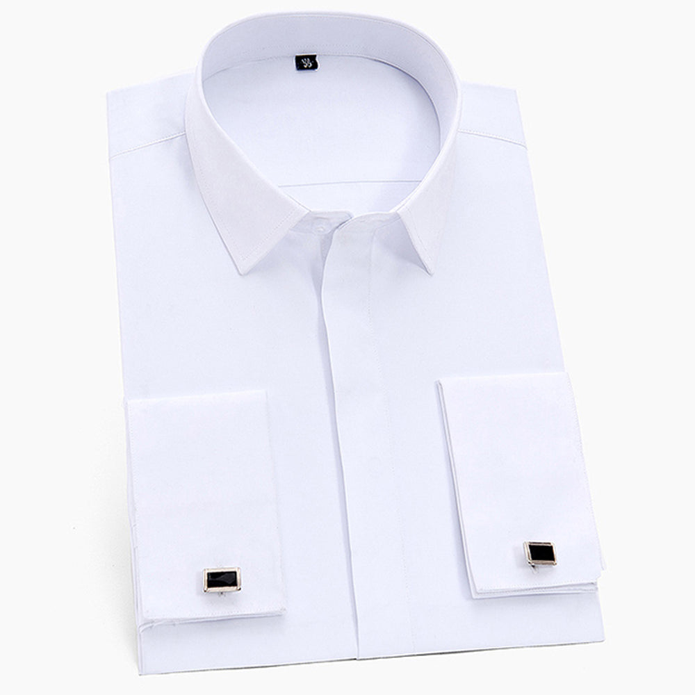 Men's Classic Solid Dress Shirt with French Cuffs