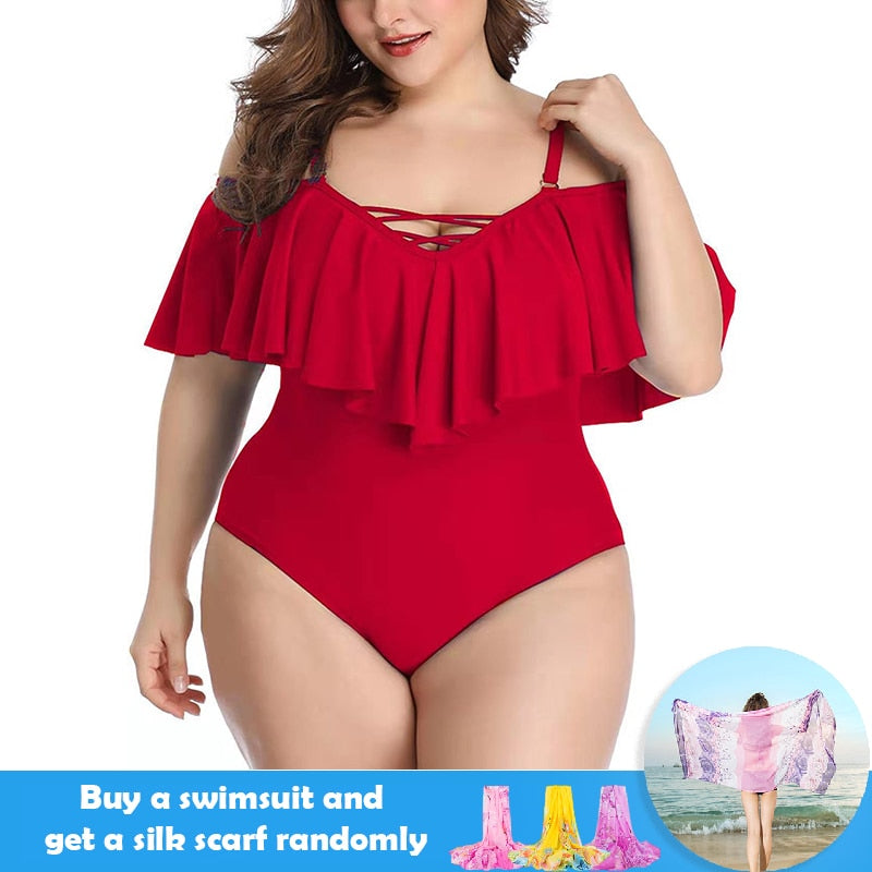 Plus Size Lotus Leaf One Piece Swimwear