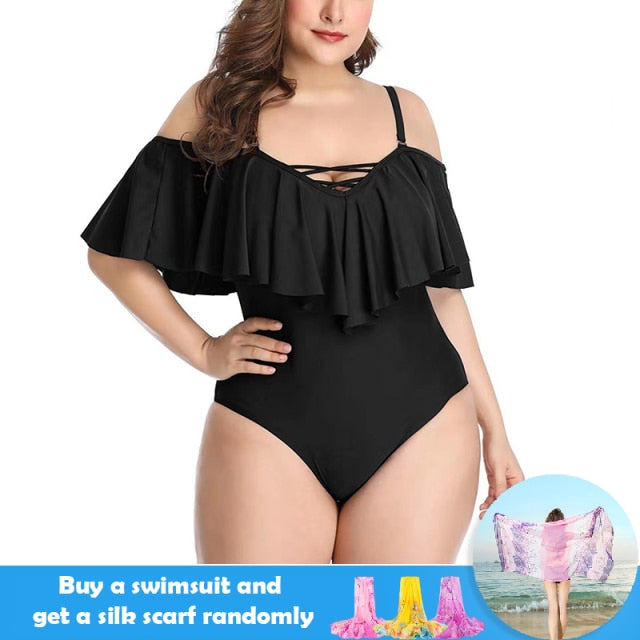 Plus Size Lotus Leaf One Piece Swimwear