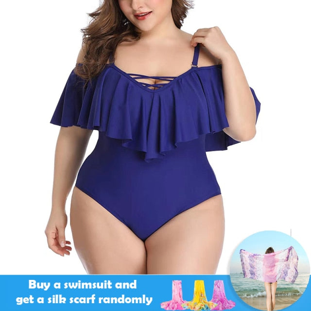 Plus Size Lotus Leaf One Piece Swimwear