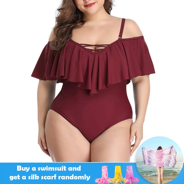 Plus Size Lotus Leaf One Piece Swimwear