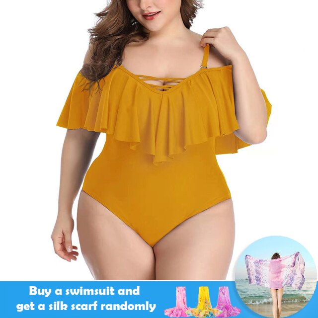 Plus Size Lotus Leaf One Piece Swimwear