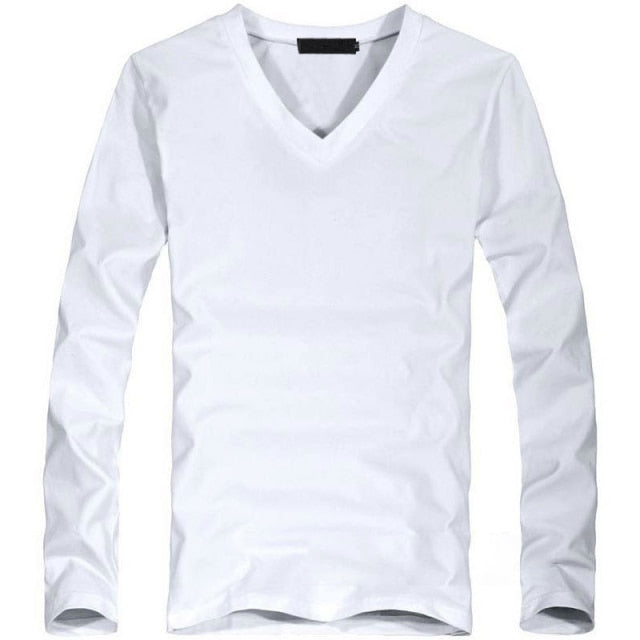 Elastic V-Neck Long Sleeve Tee