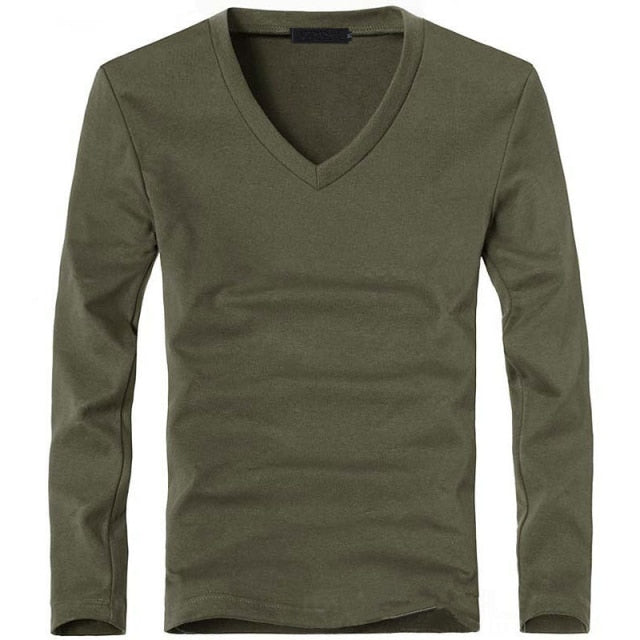 Elastic V-Neck Long Sleeve Tee