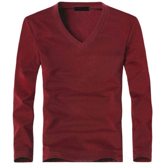 Elastic V-Neck Long Sleeve Tee