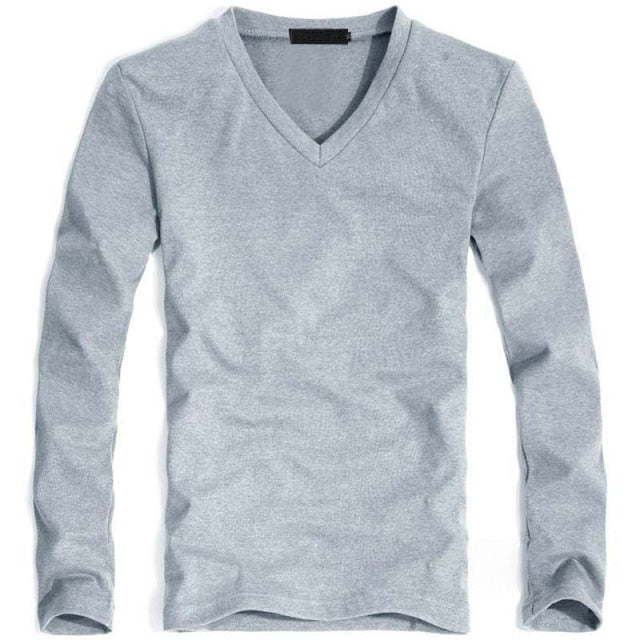 Elastic V-Neck Long Sleeve Tee