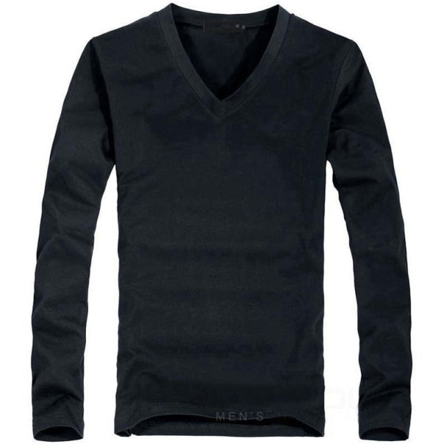 Elastic V-Neck Long Sleeve Tee