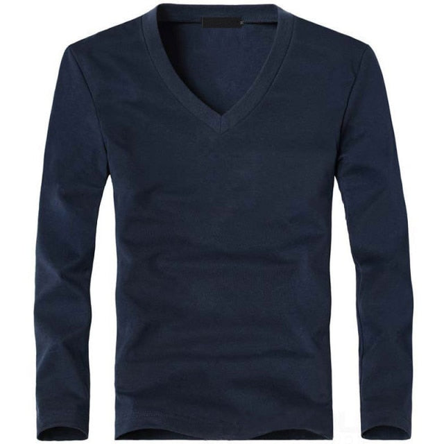 Elastic V-Neck Long Sleeve Tee