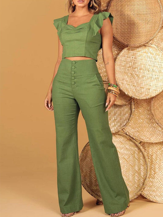 Two-Piece Top and High Waist Pants Set for Women