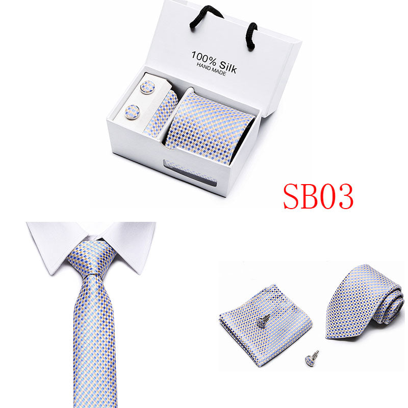 Silk Necktie Handkerchief and Cufflink Set For Men