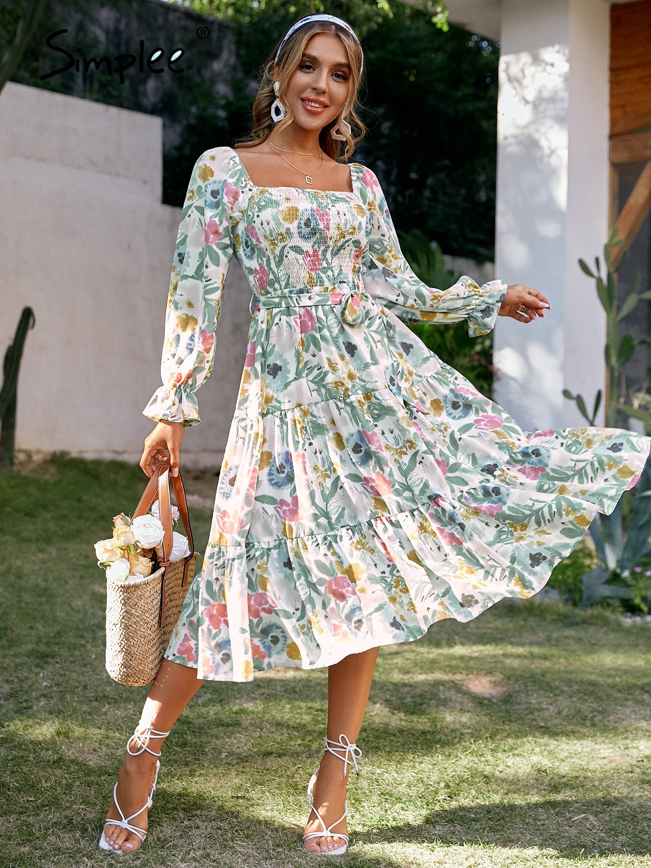 Off Shoulder Long Sleeve Ruffle Dress