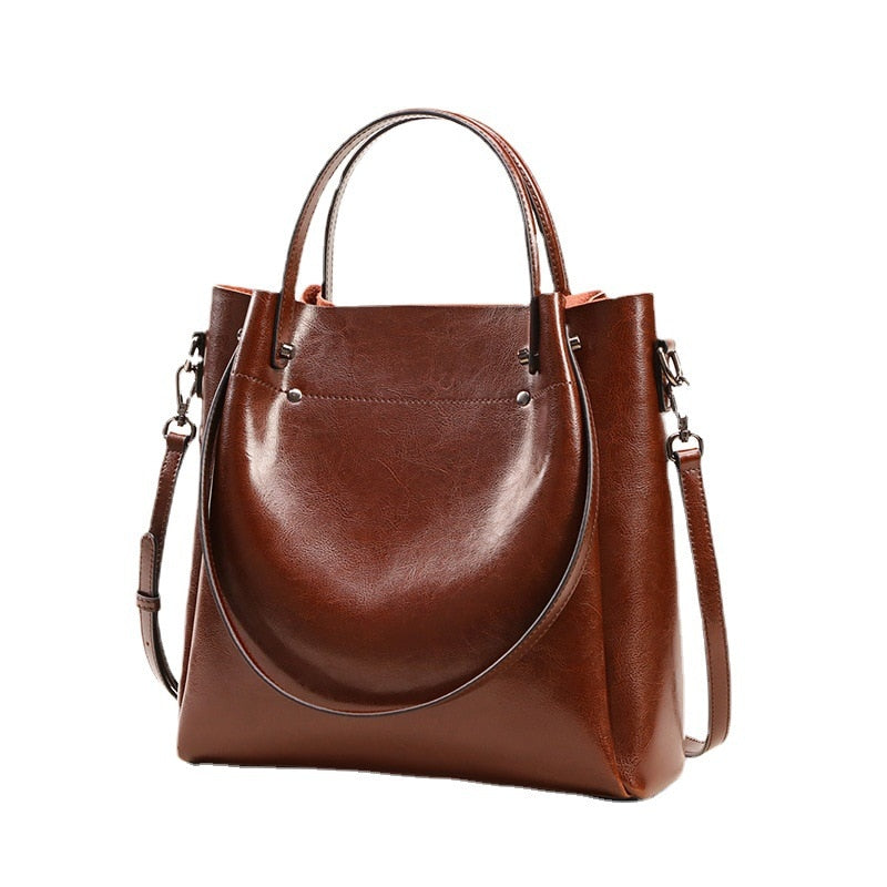 Casual Design Solid Cowhide Big Tote