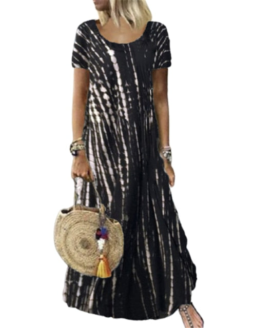 Women Chic Classic Tie-Dye Maxi Dress