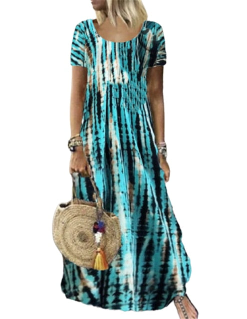 Women Chic Classic Tie-Dye Maxi Dress