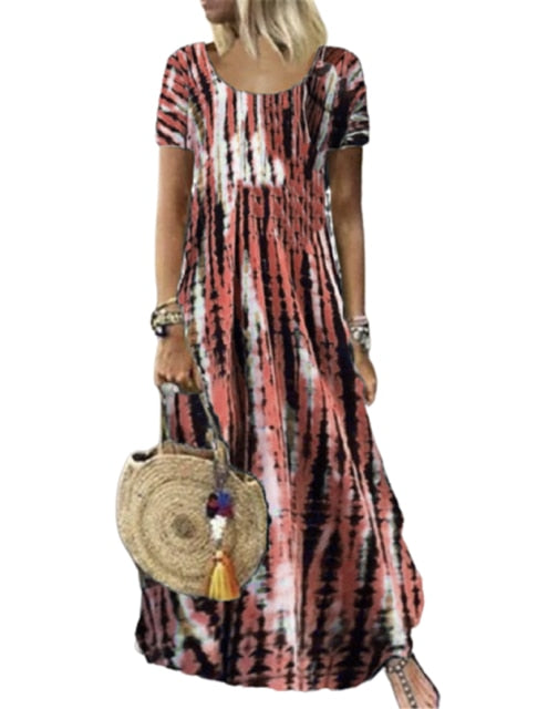 Women Chic Classic Tie-Dye Maxi Dress