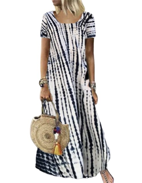 Women Chic Classic Tie-Dye Maxi Dress