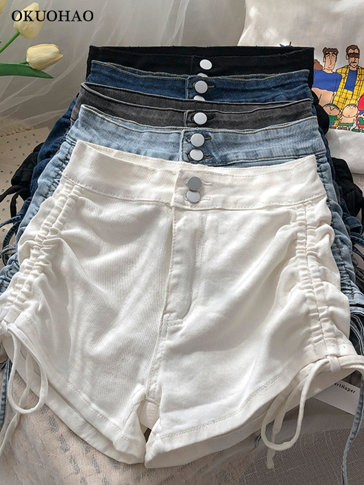 Two Button High Waist Denim Shorts