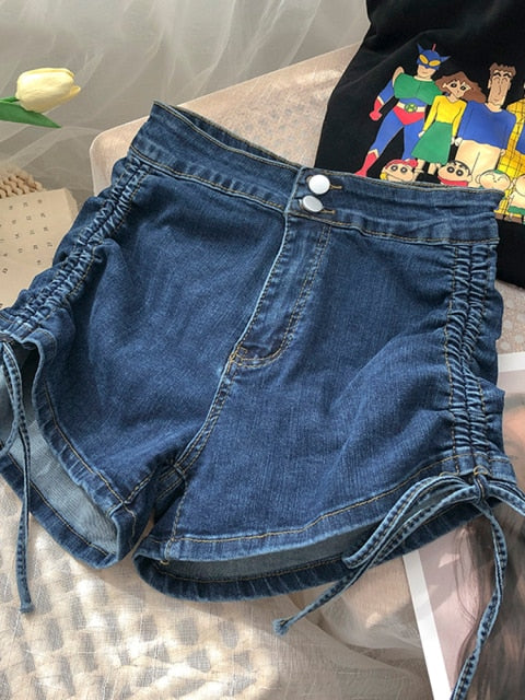 Two Button High Waist Denim Shorts