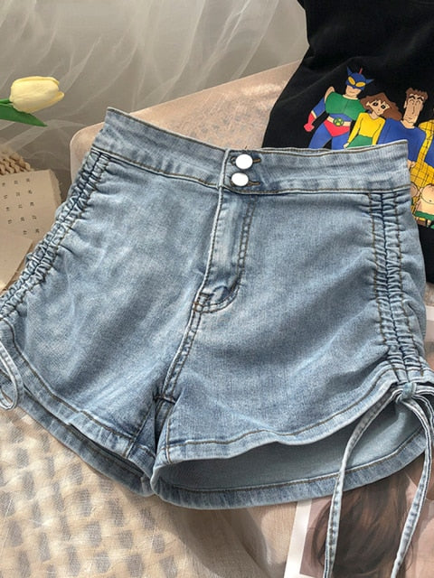 Two Button High Waist Denim Shorts