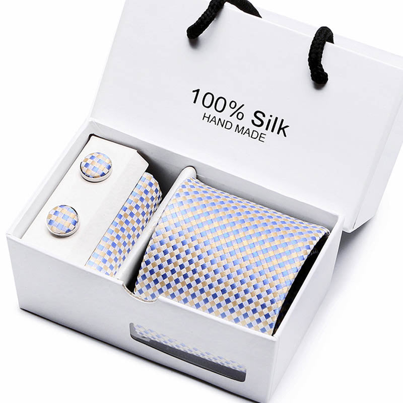 Silk Necktie Handkerchief and Cufflink Set For Men