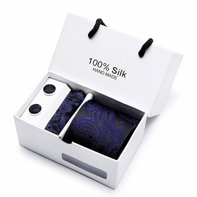 Silk Necktie Handkerchief and Cufflink Set For Men