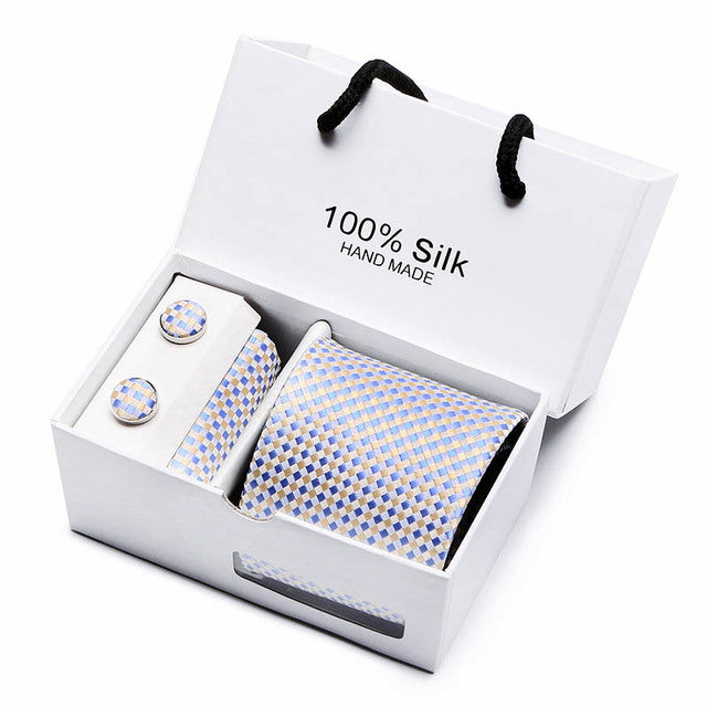 Silk Necktie Handkerchief and Cufflink Set For Men