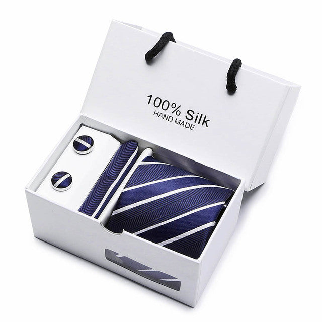 Silk Necktie Handkerchief and Cufflink Set For Men