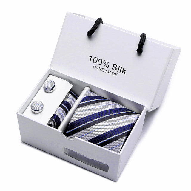 Silk Necktie Handkerchief and Cufflink Set For Men