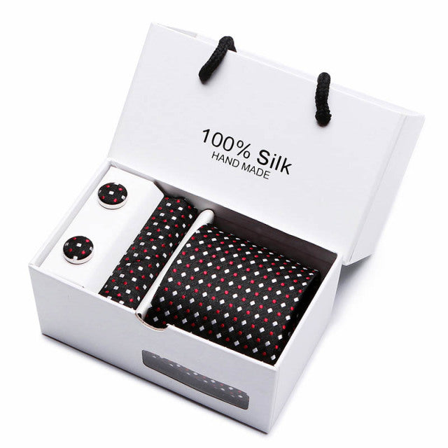 Silk Necktie Handkerchief and Cufflink Set For Men