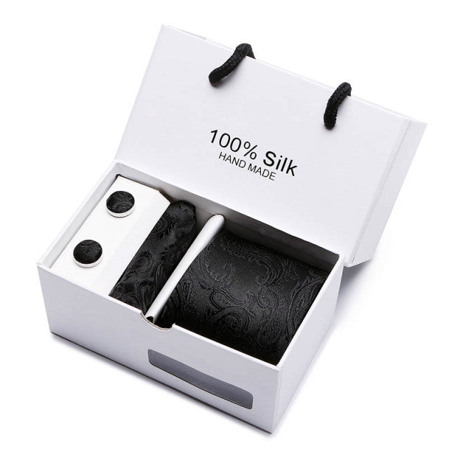 Silk Necktie Handkerchief and Cufflink Set For Men