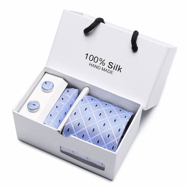 Silk Necktie Handkerchief and Cufflink Set For Men