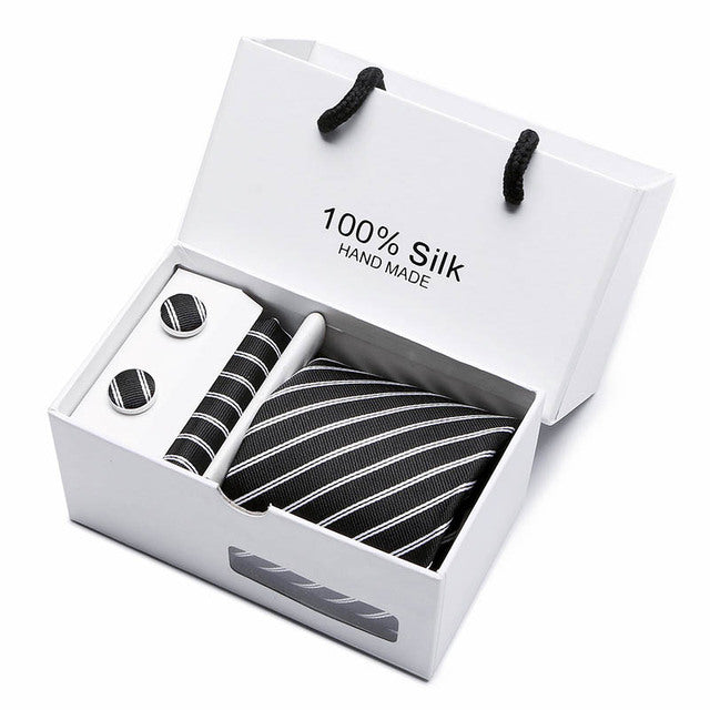 Silk Necktie Handkerchief and Cufflink Set For Men