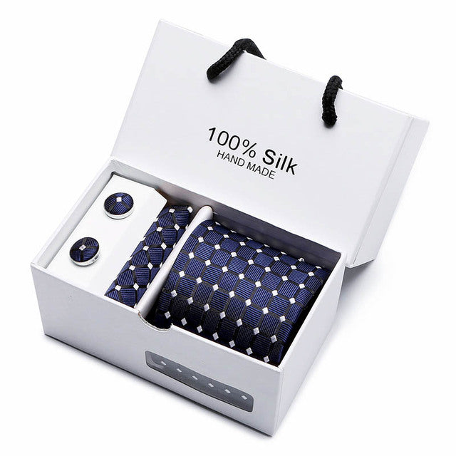 Silk Necktie Handkerchief and Cufflink Set For Men