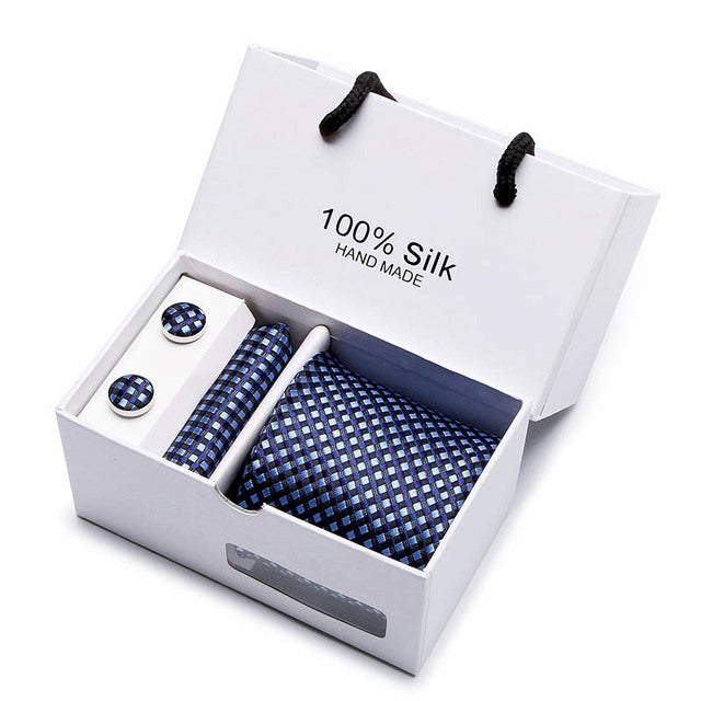 Silk Necktie Handkerchief and Cufflink Set For Men