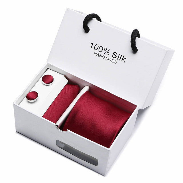 Silk Necktie Handkerchief and Cufflink Set For Men