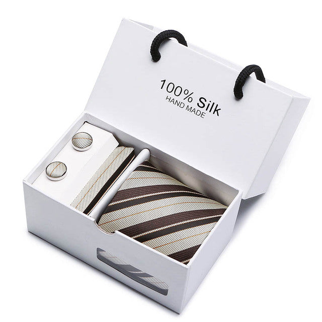 Silk Necktie Handkerchief and Cufflink Set For Men